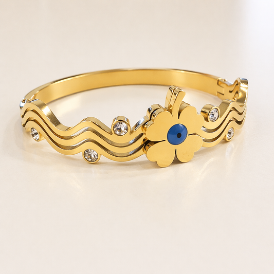 Golden Bloom Evil Eye Crystal Bangle
