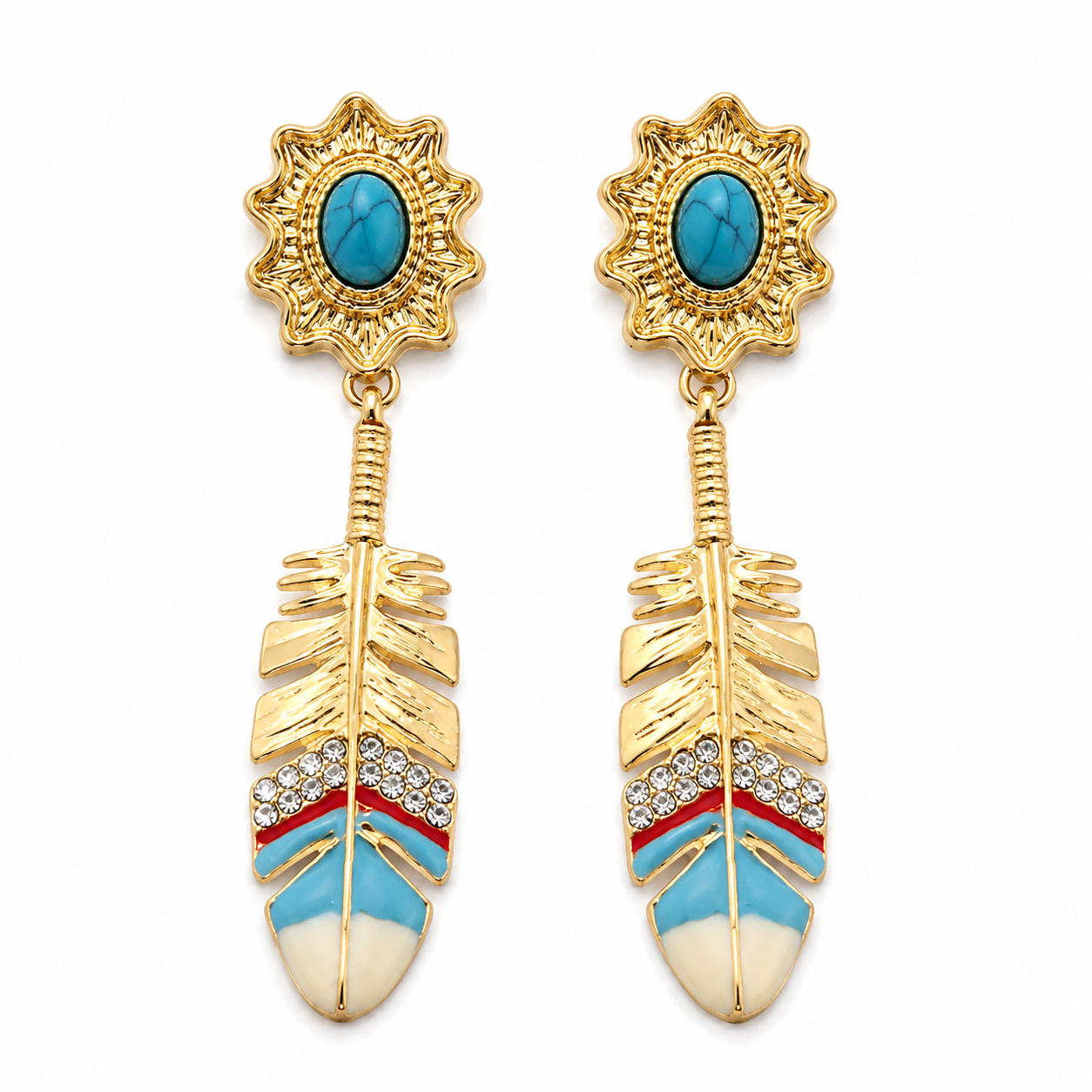 Turquoise Feather Statement Earrings