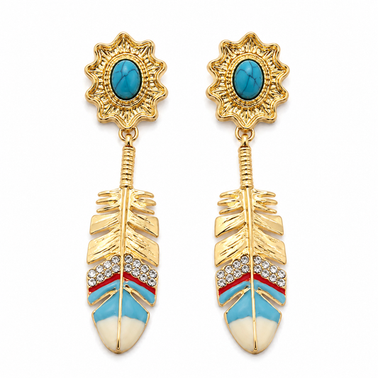 Turquoise Feather Statement Earrings