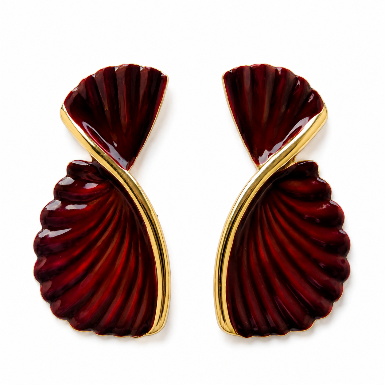 Bordeaux Sculpted Fan Earrings