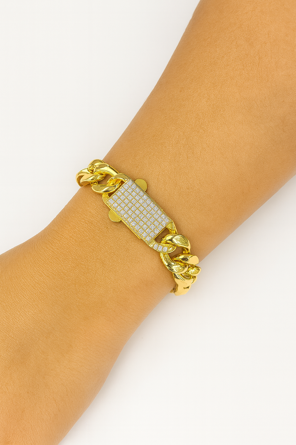 18K Gold-Plated Cuban Link Bracelet with Pave Centerpiece