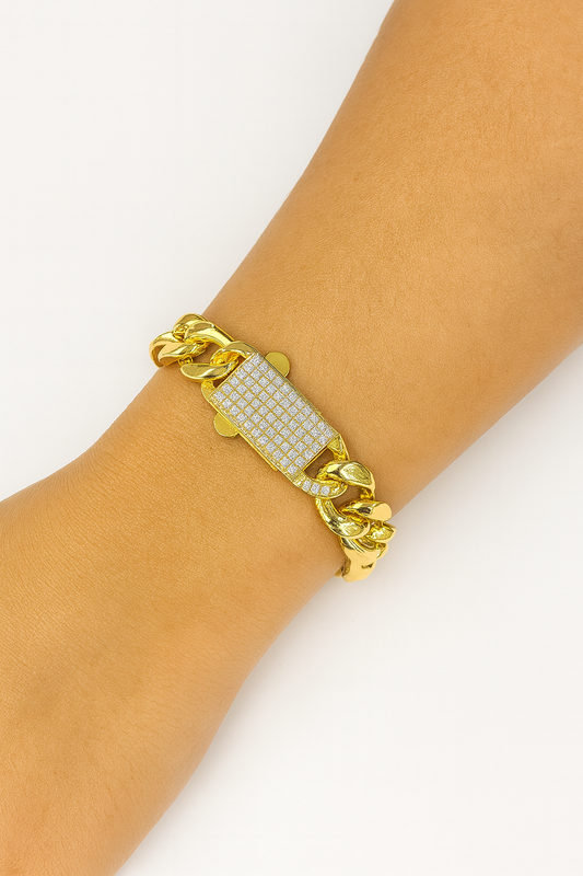 18K Gold-Plated Cuban Link Bracelet with Pave Centerpiece