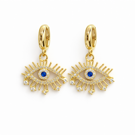Royal Blue Evil Eye Zircon Hoop Earrings