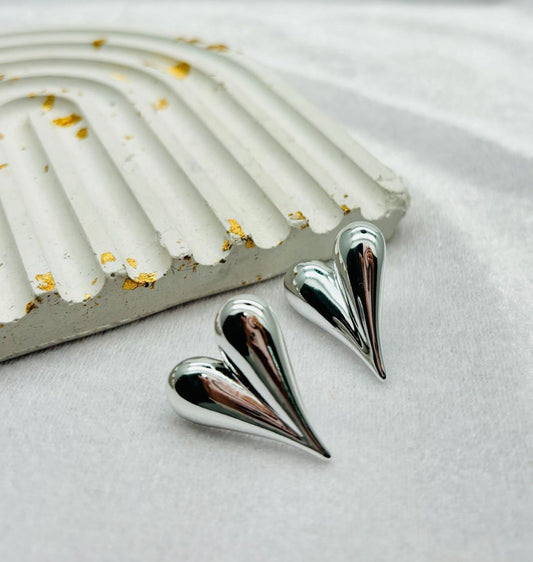 Silver Heart Scroll Stud Earrings