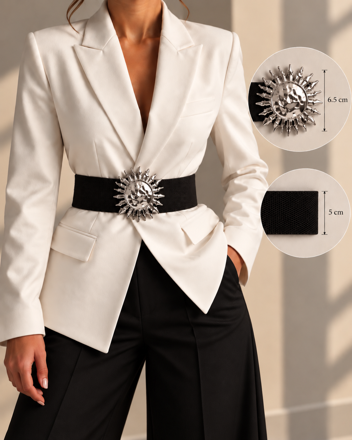 Solara Black & Silver Sun Elastic Belt