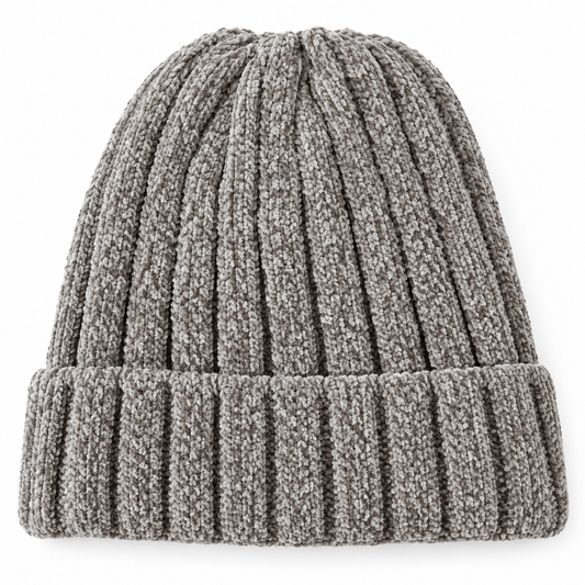 Cozy Ribbed Chenille Beanie – Stone Grey