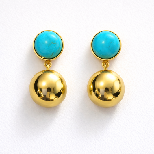 Turquoise Gold Sphere Drop Earrings