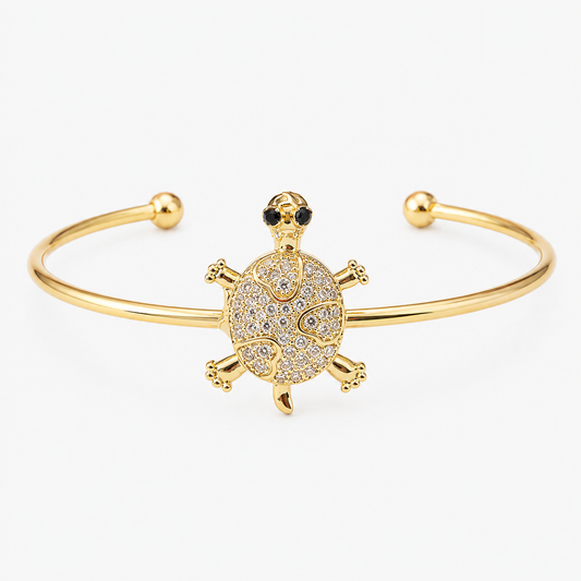 Golden Turtle Crystal Cuff Bangle