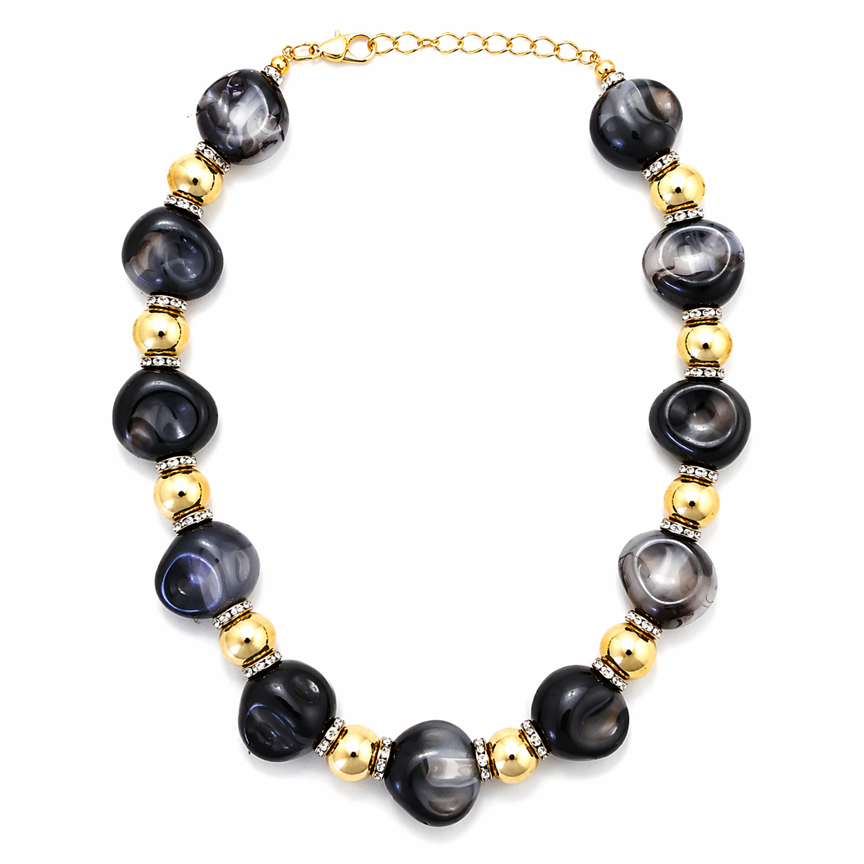 Black Marble Beaded Necklace