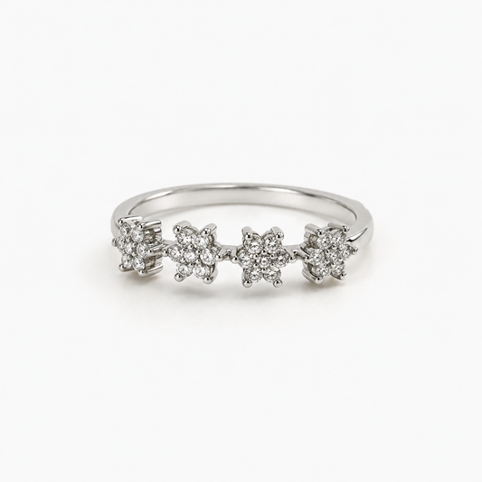 Crystal Bloom Adjustable Silver Ring