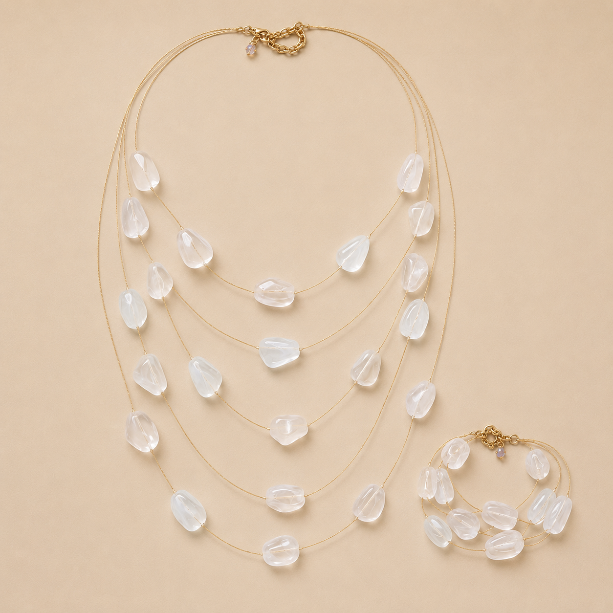 Crystal Glow 5-Layer Necklace & Bracelet Set