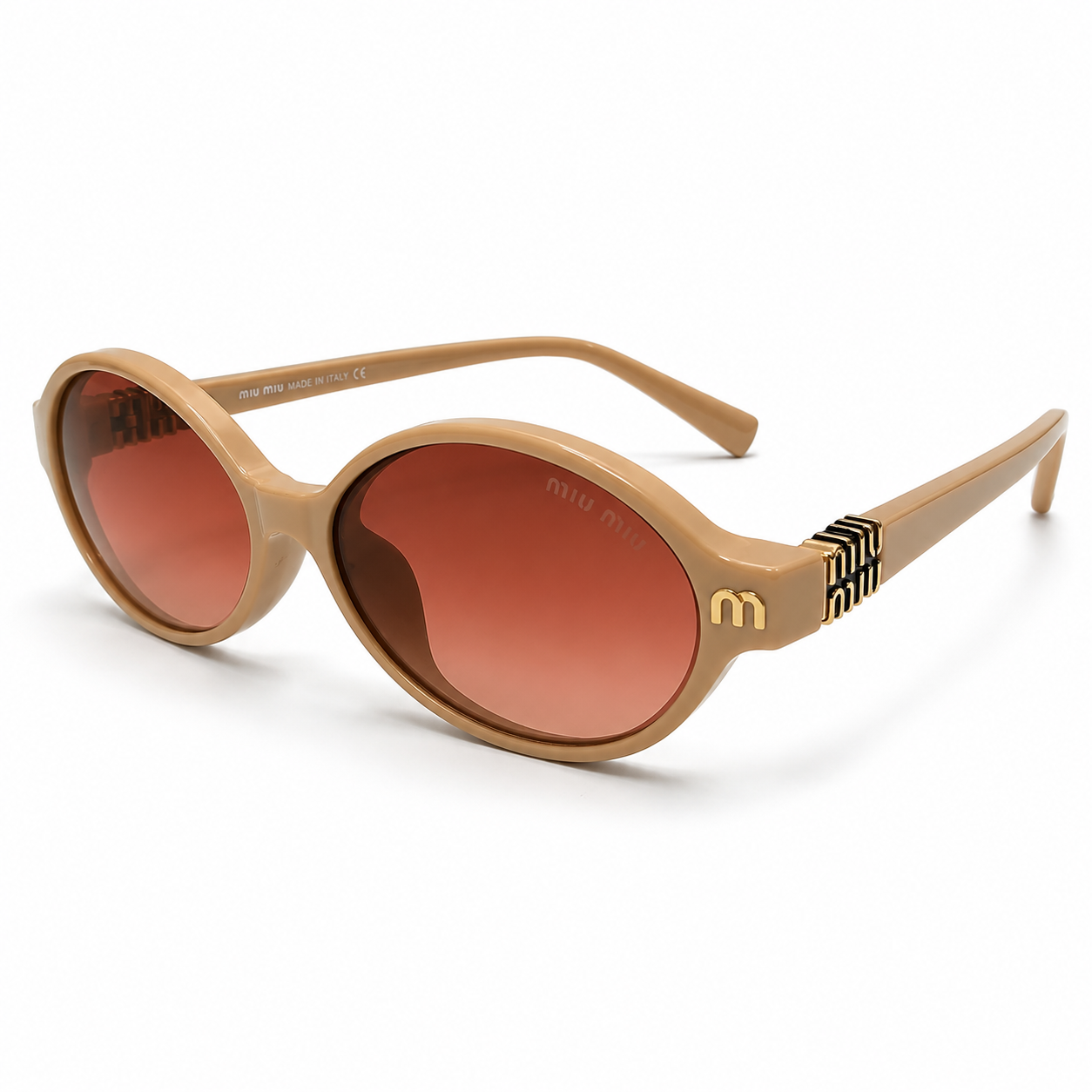 Beige Oval Sunglasses with Rose Gradient Lenses