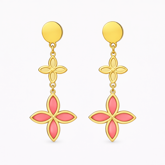 Golden pink Bloom Statement Earrings