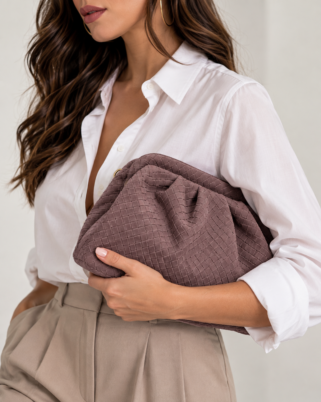 Woven Suede Shoulder Bag – Mocha
