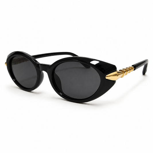 Black Oval Sunglasses with Dark Smoke Lenses