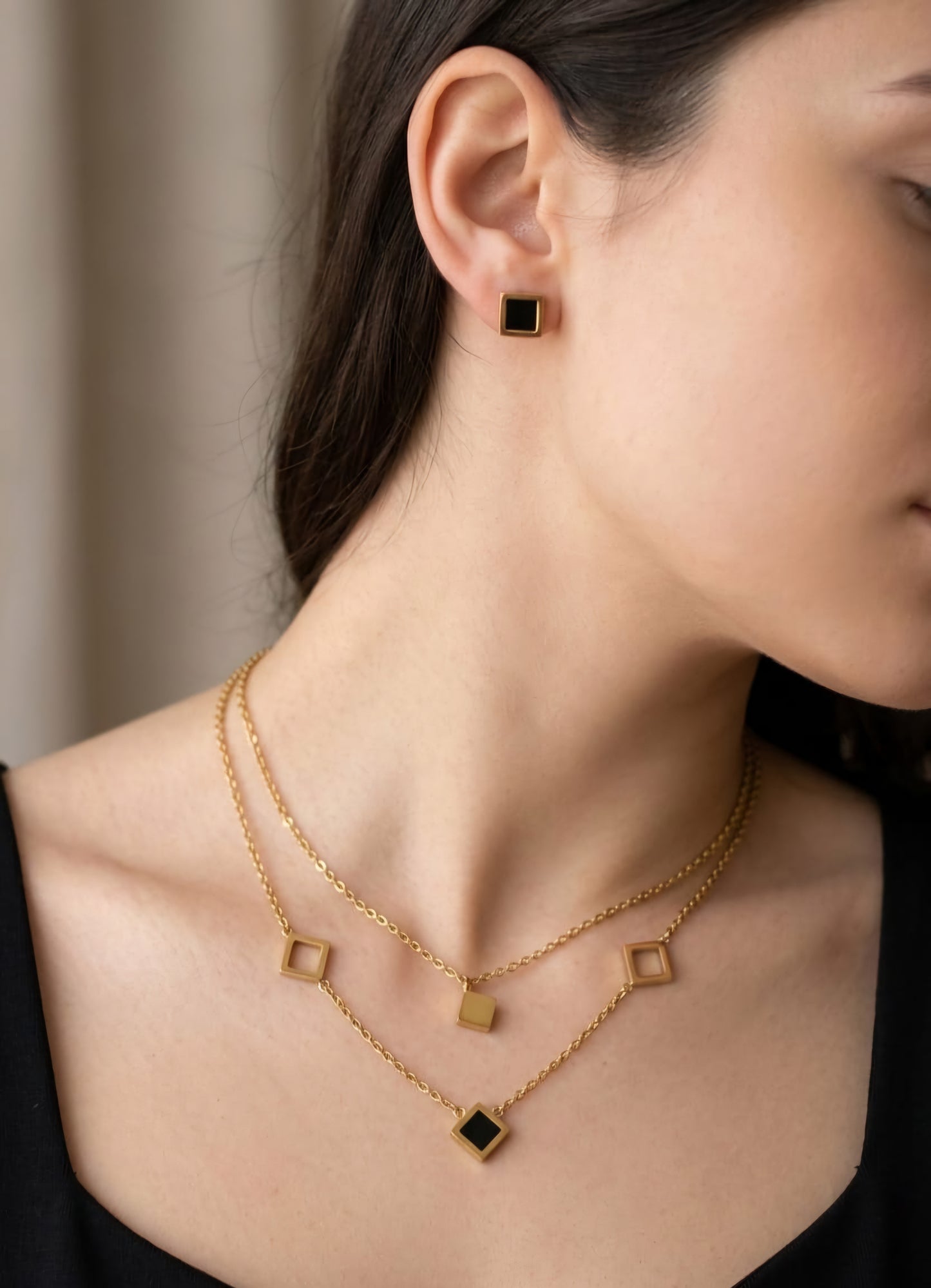 Midnight Cube Layered Necklace Set