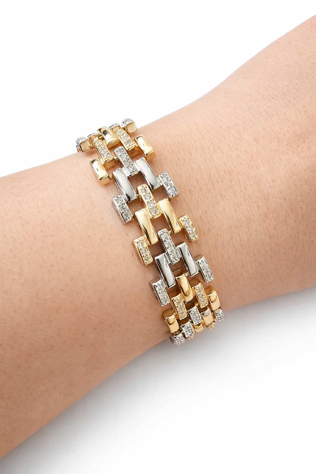 Luxe Dual-Tone Crystal Link Bracelet – 17.5 cm