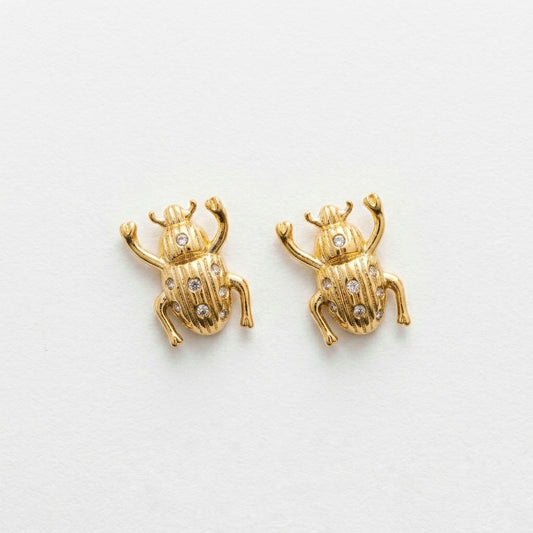Golden Scarab Crystal Stud Earrings