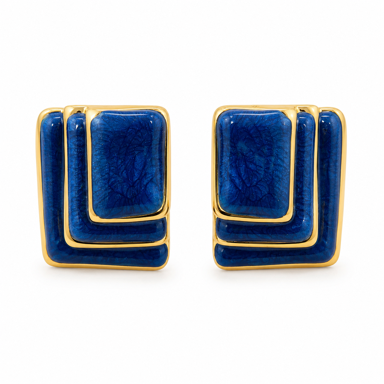 Royal Blue 3D Geometric Statement Earrings