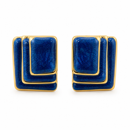 Royal Blue 3D Geometric Statement Earrings