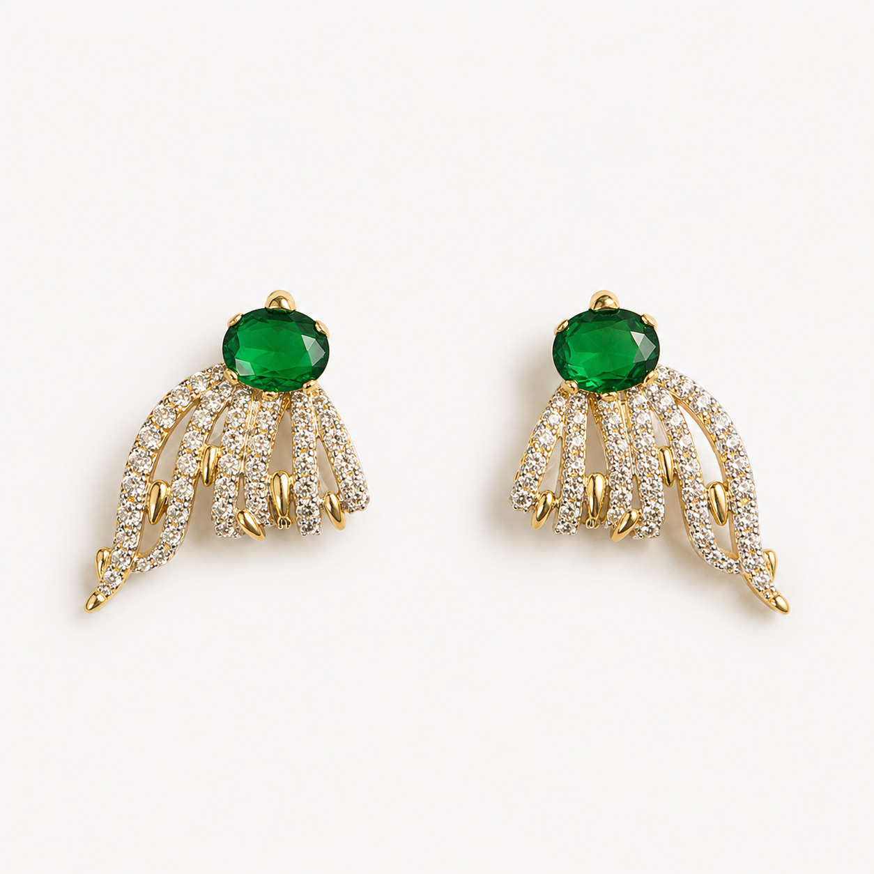 Emerald Wing Zirconia Stud Earrings