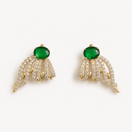 Emerald Wing Zirconia Stud Earrings