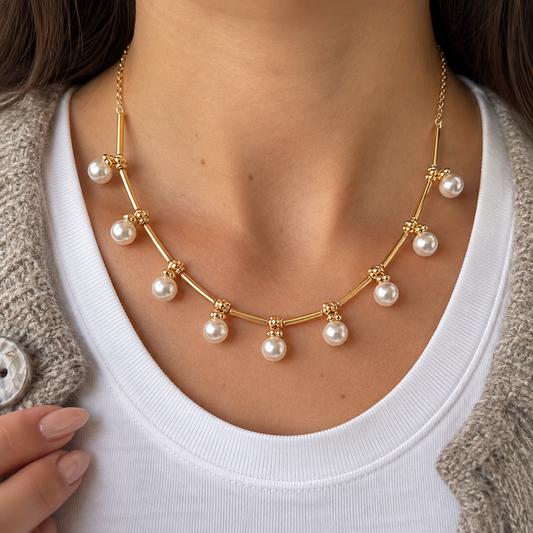 Pearl Drop Gold Necklace
