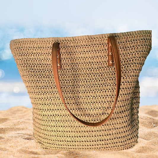 Classic Woven Straw Tote with Faux Leather Straps