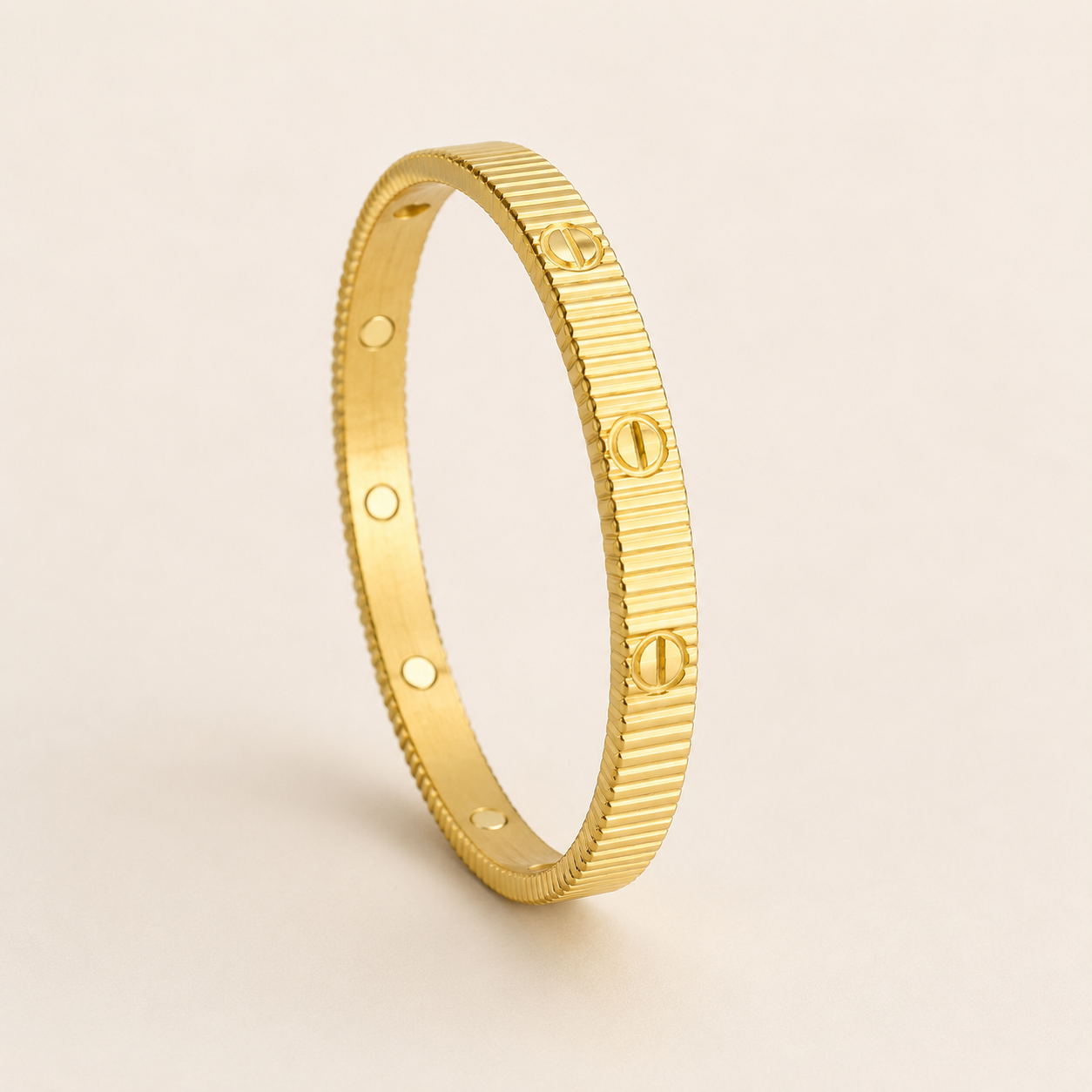Ribbed Gold Screw Bangle