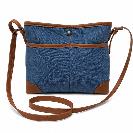 Denim & Brown Crossbody Bag