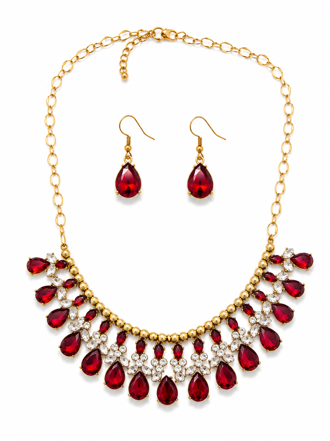 Ruby Royale Crystal Statement Necklace Set
