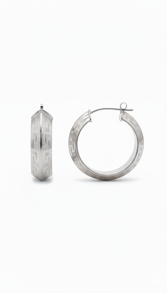 Silver Textured Heart Loop Earrings