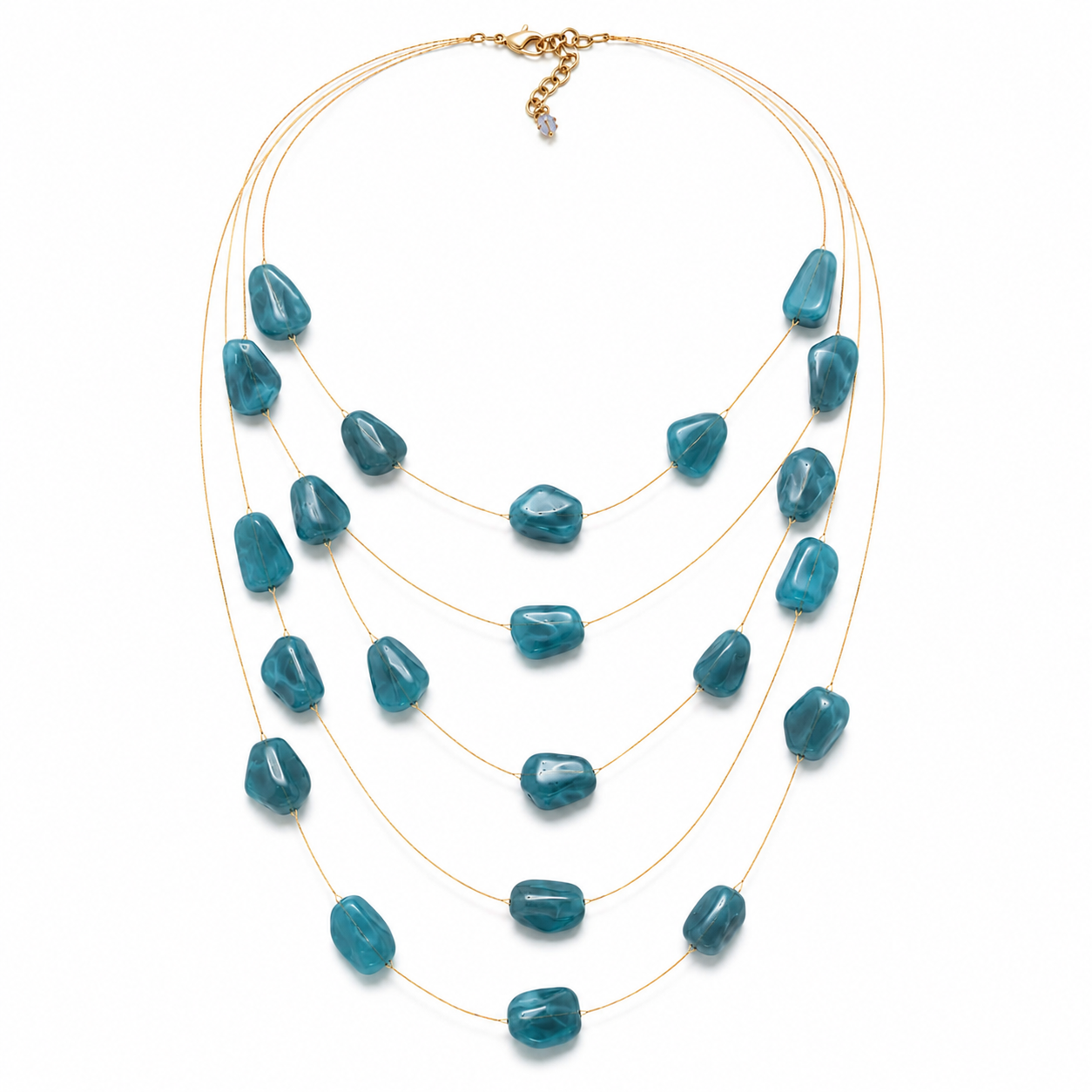 Ocean Teal 5-Layer Stone Necklace
