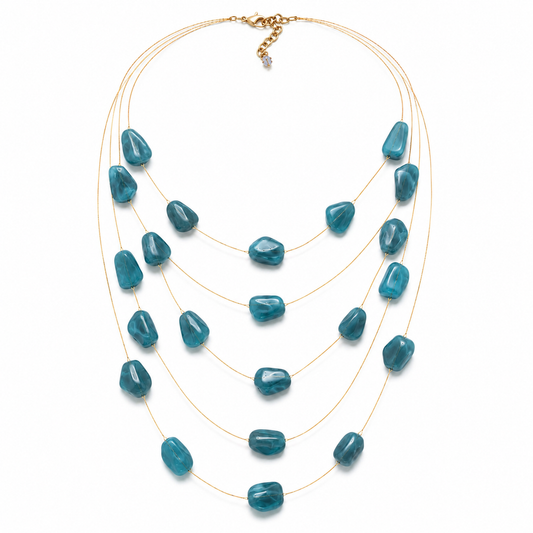 Ocean Teal 5-Layer Stone Necklace