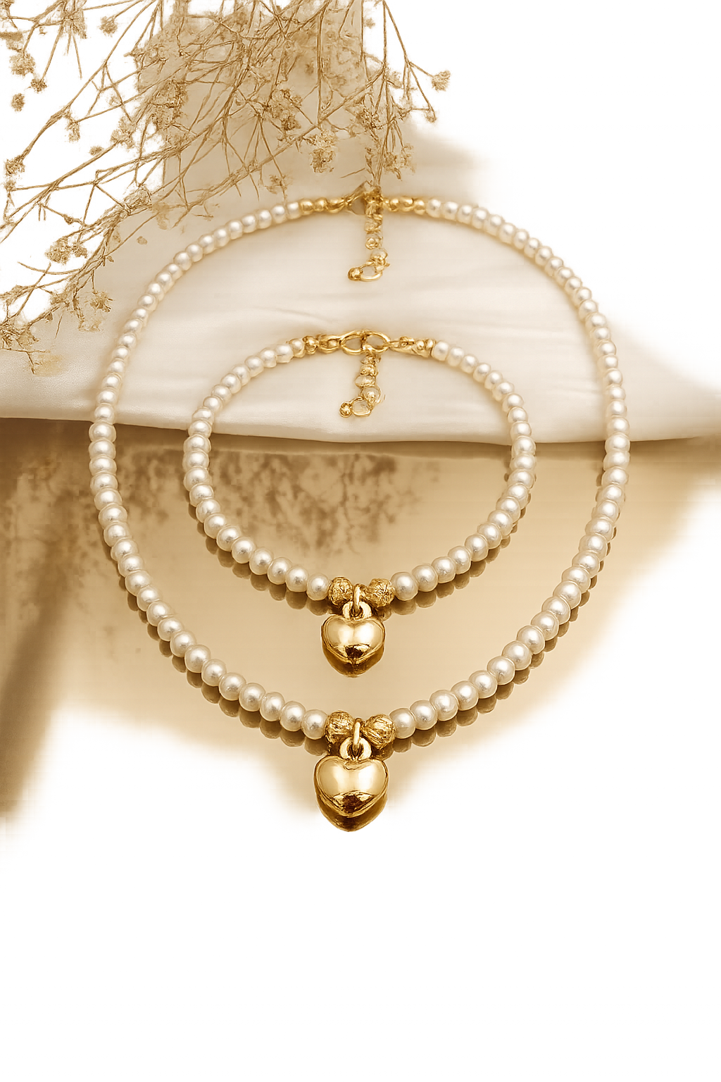 Pearl Heart Necklace & Bracelet Set
