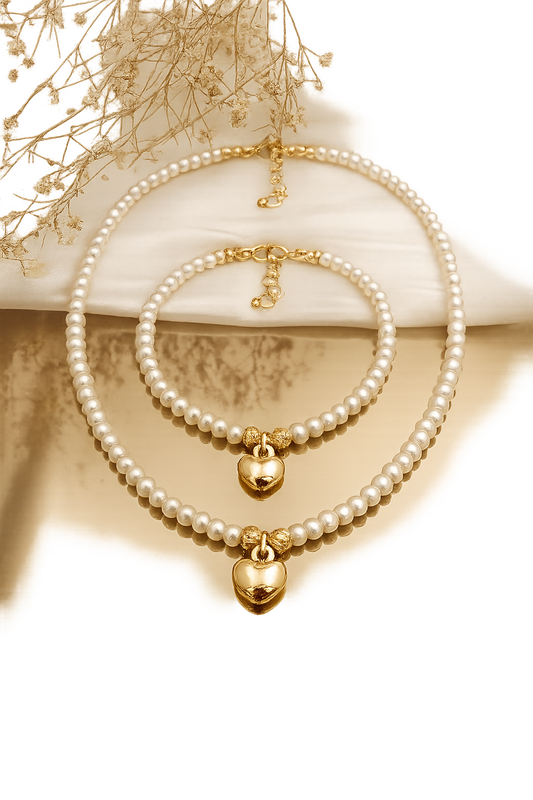 Pearl Heart Necklace & Bracelet Set