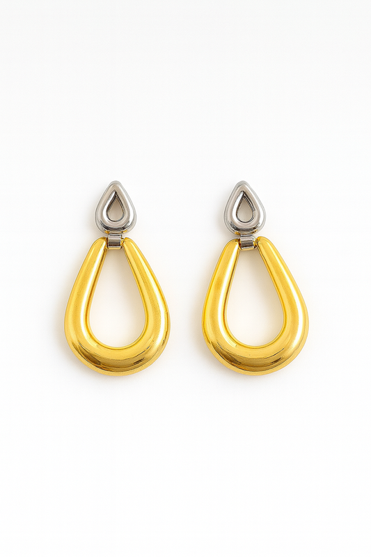 Bi-Metal Teardrop Dangle Earrings