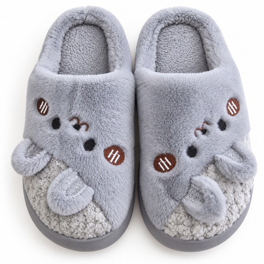 Cozy Bear Plush Slippers – Grey 🐻