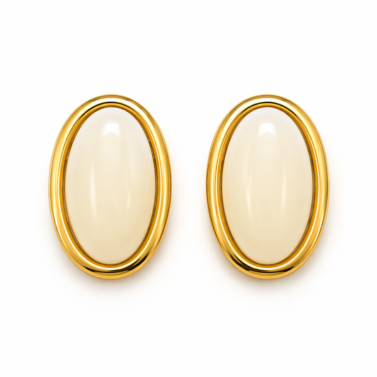 Ivory Oval Luxe Stud Earrings – Gold Frame