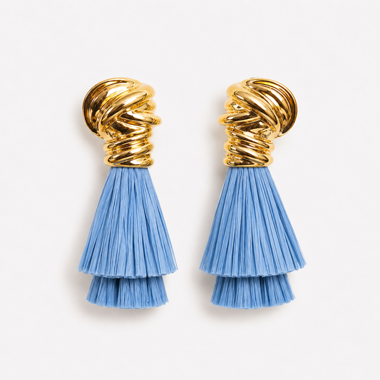 Sky Blue Tassel Statement Earrings