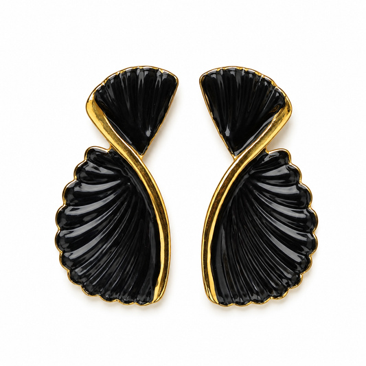 Noir Sculpted Fan Earrings