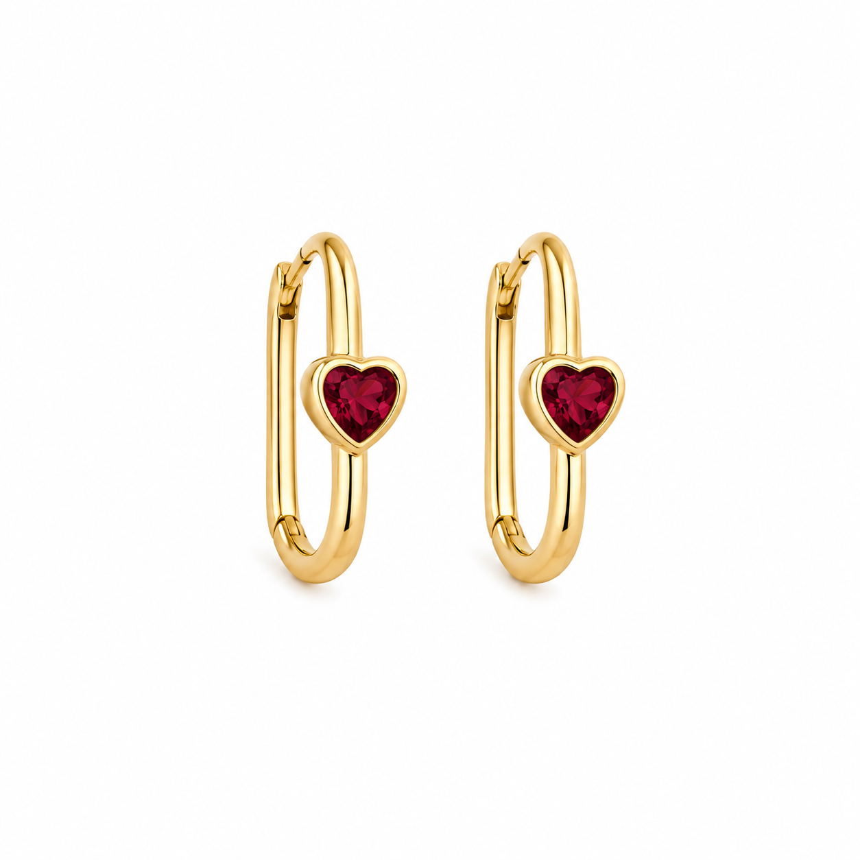 Ruby Heart Hoop Earrings