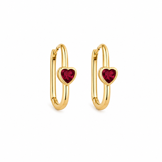 Ruby Heart Hoop Earrings