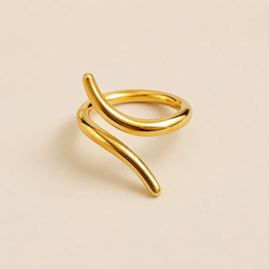Golden Curve Statement Ring – Waterproof Adjustable Ring