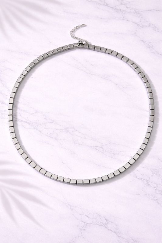 Silver Cube Link Necklace