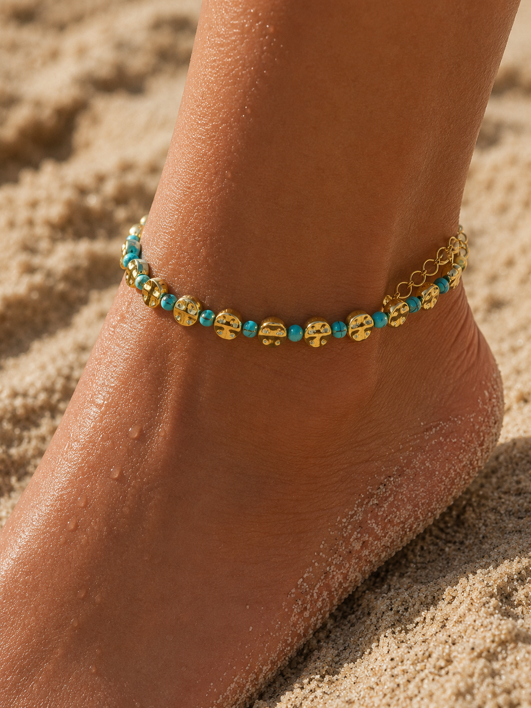 Turquoise Coin Charm Anklet