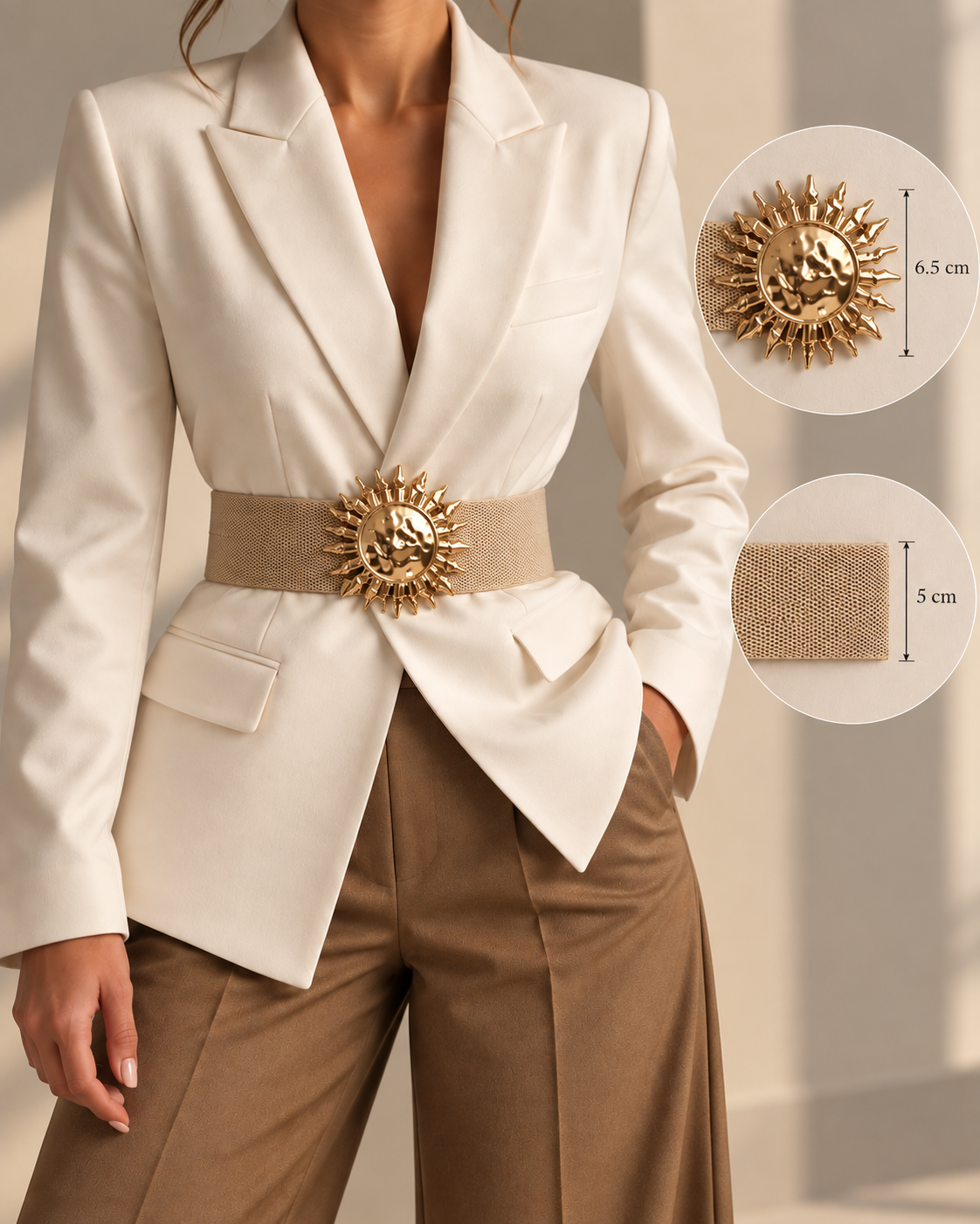 Solara Beige Gold Sun Elastic Belt