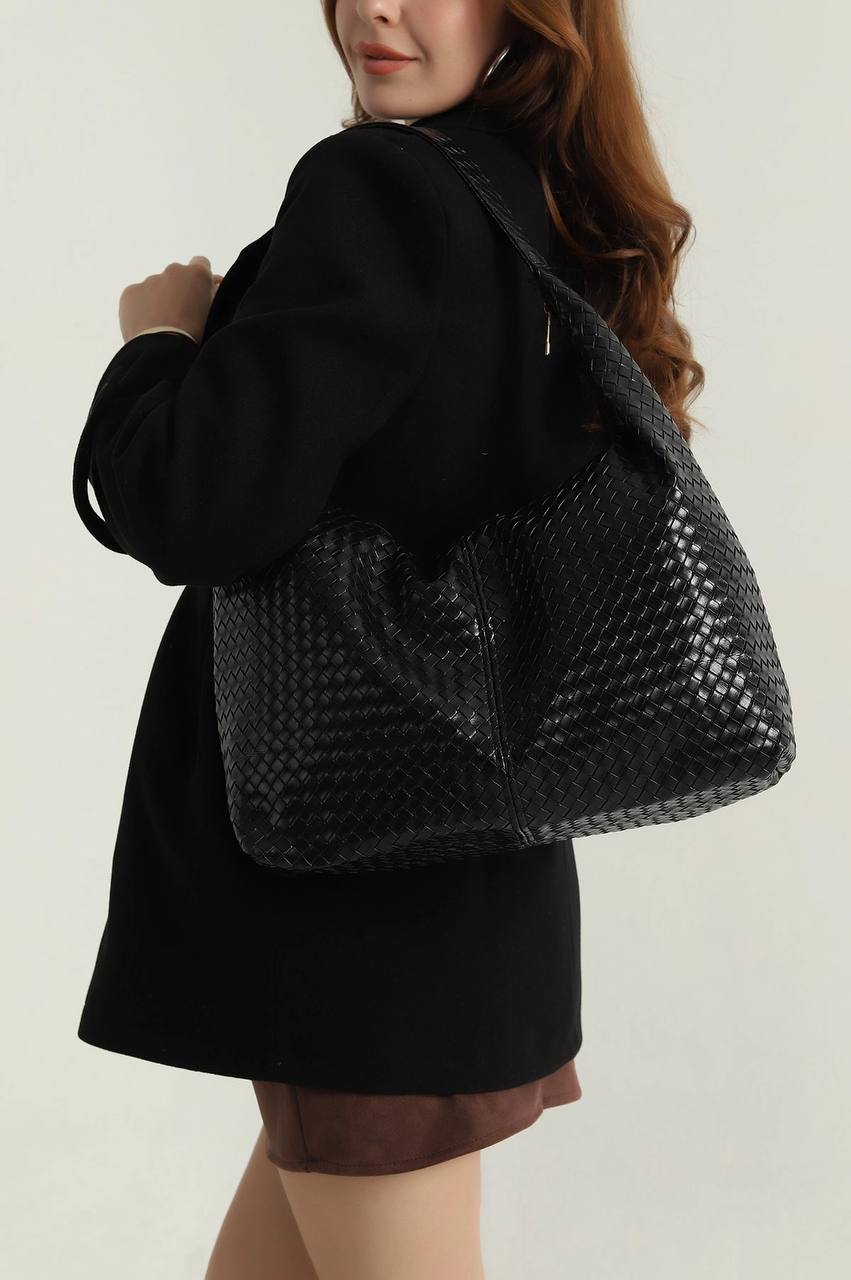 Noir Woven Hobo Bag