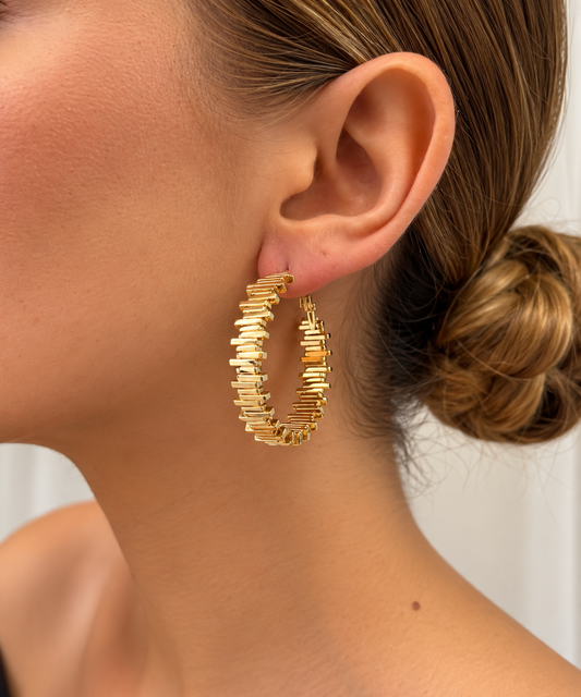 Golden Ribbed Hoop Earrings