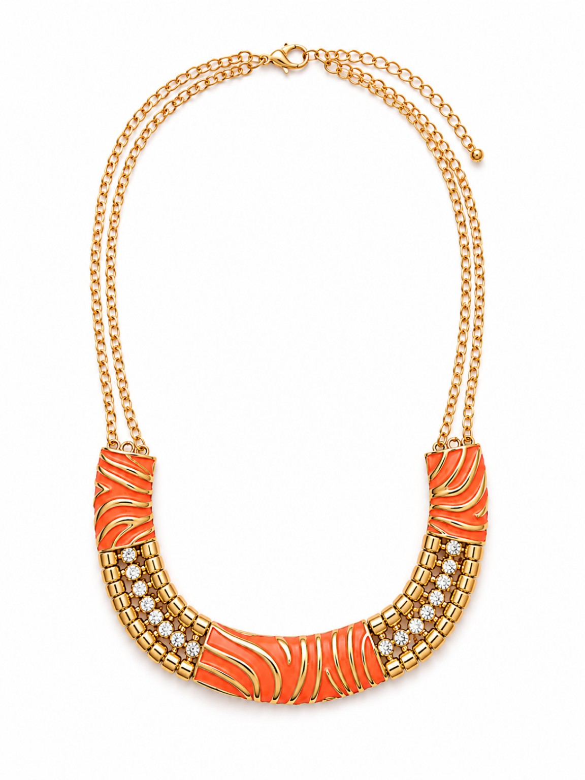 Coral Glow Crystal Statement Necklace